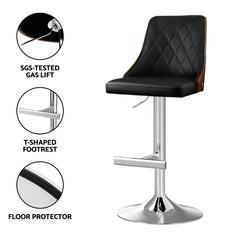 Artiss Bar Stool Bentwood Swivel Adjustable Kitchen Counter Stool Leather Black