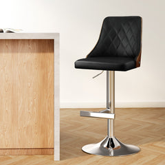 Artiss Bar Stool Bentwood Swivel Adjustable Kitchen Counter Stool Leather Black
