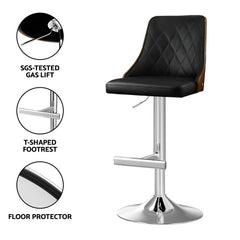 Artiss 2X Bar Stool Wood Swivel Adjustable Kitchen Counter Stool Leather Black