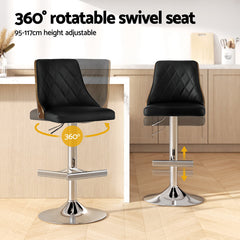 Artiss 4X Bar Stool Wood Swivel Adjustable Kitchen Counter Stool Leather Black