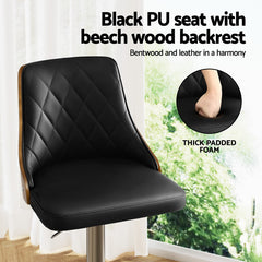 Artiss 4X Bar Stool Wood Swivel Adjustable Kitchen Counter Stool Leather Black