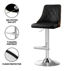 Artiss 4X Bar Stool Wood Swivel Adjustable Kitchen Counter Stool Leather Black
