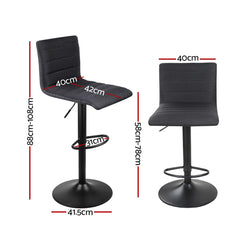 Artiss 2x Bar Stools Gas Lift Linen Fabric Black