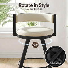 Artiss Bar Stools Set of 3 Swivel Counter Stools with Padded Backrest PU Leather Beige