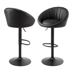 Artiss Bar Stool X2 Gas Lift Adjustable Rounded Shell Backrest PU Leather Black