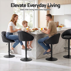 Artiss Bar Stool X2 Gas Lift Adjustable Rounded Shell Backrest PU Leather Black