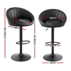 Artiss Bar Stools X4 Gas Lift Adjustable Rounded Shell Backrest PU Leather Black