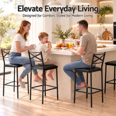 Artiss Bar Stools Set of 2 Counter 66cm Height Stools with Backrest, PU Cushioned Seat, Black