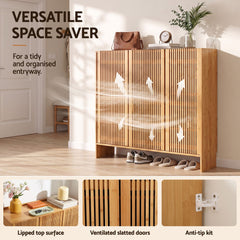 Artiss Shoe Cabinet Versatile Door 24 Pairs Shoe Storage Cupboard Bamboo
