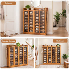 Artiss Shoe Cabinet 25 Pairs Shoe Storage Cupboard Umbrella Hook Raised Top Edge Wood