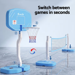 Everfit 2 in 1 Pool Basketball Hoop Volleyball Net Set Water Sports Game Combo Weighted Base Blue