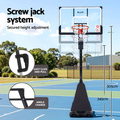 Everfit 3.05M Basketball Hoop Stand System Portable Height Adjustable Net Ring