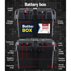Giantz AGM Deep Cycle Battery 12V 75Ah Box Portable Solar Caravan Camping