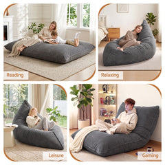 Artiss 3 in 1 Bean Bag Chair with Filler Convertible Bean Bag for Adults, Corduroy DIY Stuffed Bean Bag Sofa Washable for Living Room Bedroom, Grey