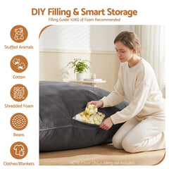 Artiss 3 in 1 Bean Bag Chair Cover (No Filler) Convertible Bean Bag for Adults, Corduroy Stuffed Animal Storage Bean Bag Cover Washable for Living Room Bedroom, Grey