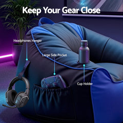 Artiss Gaming Bean Bag Chair Cover (No Filler) for Adults Teens Kids Splash-Proof Floor Gaming Chair Cover with Side Pockets, Headphone Hanger, Cup Holder, Bean Bag Cover Only