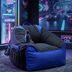 Artiss Gaming Bean Bag Chair Cover (No Filler) for Adults Teens Kids Splash-Proof Floor Gaming Chair Cover with Side Pockets, Headphone Hanger, Cup Holder, Bean Bag Cover Only