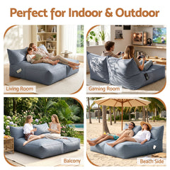 Artiss Outdoor Bean Bag Chair Cover (No Filler) 2 Seater Beanbag Lounge Sofacover Adults Splash-Proof Large Bean Bag Cover for Patio Poolside Relaxing Indoor, Grey