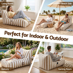 Artiss Outdoor Bean Bag Chair Cover (No Filler) Splash-Proof Beanbag Lounge Sofacover Stuffed Animal Storage Bean Bag Cover for Patio Poolside Relaxing, Taupe