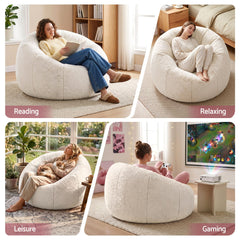 Artiss Bean Bag Chair Cover (No Filler) Soft Faux Fur Beanbag Cover Large Round Stuffed Animal Storage Bean Bag Cover Washable Lazy Sofa Cover for Adults Kids Teens, Beige