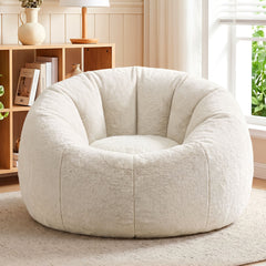 Artiss Bean Bag Chair Cover (No Filler) Soft Faux Fur Beanbag Cover Large Round Stuffed Animal Storage Bean Bag Cover Washable Lazy Sofa Cover for Adults Kids Teens, Beige
