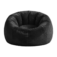 Artiss Bean Bag Chair Cover (No Filler) Soft Faux Fur Beanbag Cover Large Round Stuffed Animal Storage Bean Bag Cover Washable Lazy Sofa Cover for Adults Kids Teens, Black