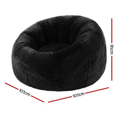 Artiss Bean Bag Chair Cover (No Filler) Soft Faux Fur Beanbag Cover Large Round Stuffed Animal Storage Bean Bag Cover Washable Lazy Sofa Cover for Adults Kids Teens, Black