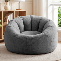 Artiss Bean Bag Chair Cover (No Filler) Soft Faux Fur Beanbag Cover Large Round Stuffed Animal Storage Bean Bag Cover Washable Lazy Sofa Cover for Adults Kids Teens, Grey