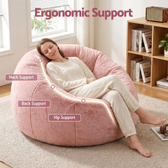 Artiss Bean Bag Chair Cover (No Filler) Soft Faux Fur Beanbag Cover Large Round Stuffed Animal Storage Bean Bag Cover Washable Lazy Sofa Cover for Adults Kids Teens, Pink