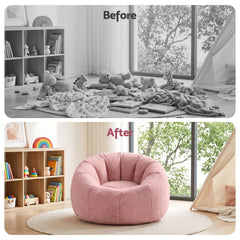 Artiss Bean Bag Chair Cover (No Filler) Soft Faux Fur Beanbag Cover Large Round Stuffed Animal Storage Bean Bag Cover Washable Lazy Sofa Cover for Adults Kids Teens, Pink