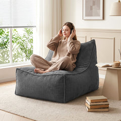 Artiss Bean Bag Chair Cover with Filler Soft Corduroy DIY Stuffed Animal Storage Bean Bag for Adults, Washable Lazy Sofa for Living Room Bedroom, Grey