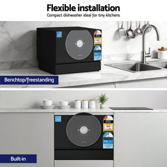 Devanti 6-Place Setting Benchtop Dishwasher 50cm Black