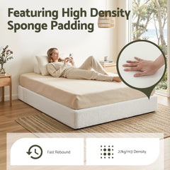 Artiss Compression Bed Frame Queen Size No Assembly Vacuum High Density Sponge Boucle Cream White