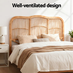 Artiss Bed Headboard Queen Bedhead Rattan - NERO Pine
