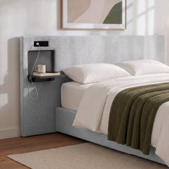 Artiss Queen Headboard Upholstered Foldable Table Charging Station Grey