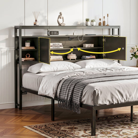 Artiss Bed Headboard Queen Storage Bedhead Charging Station Black