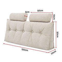 Artiss Headboard Pillow Double Wedge Backrest Triangular with 2 Cushions Beige