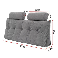Artiss Headboard Pillow Double Wedge Backrest Triangular with 2 Cushions Grey