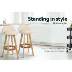 Artiss 4x Bar Stools Padded Leather Wooden Beige