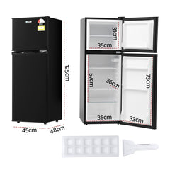 Devanti 122L Two Door Bar Fridge Mini Fridge with Freezer Black