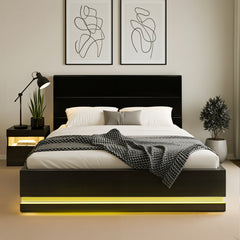 Artiss RGB LED Double Bed Frame with Beside Table Set 16 Colour Mood Lighting