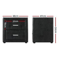 Artiss 2X Bedside Table 2 Drawers Side Table Leather - CADEN Black