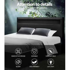 Artiss Bed Frame Double Size LED Gas Lift Black COLE