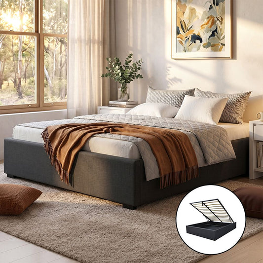 Artiss Bed Frame Queen Size Gas Lift Base Charcoal TOKI