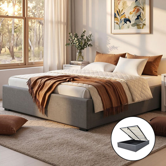Artiss Bed Frame Queen Size Gas Lift Base Grey TOKI