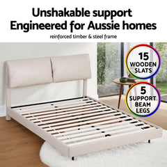 Artiss Queen Bed Frame RGB LED Floating Beds Adjustable Headboard Beige White