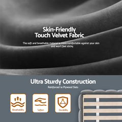 Artiss Double Size Bed Frame Plush Soft Headboard Velvet Platform Base for Modern Bedrooms Grey