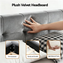 Artiss Queen Size Bed Frame Plush Soft Headboard Velvet Platform Base for Modern Bedrooms Grey