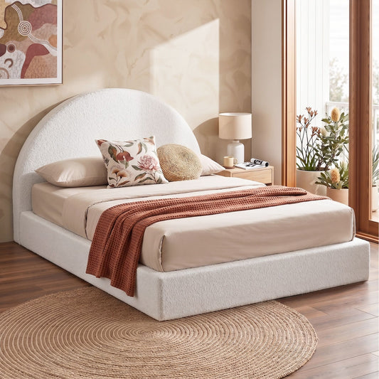 Artiss Double Bed Frame Boucle Fabric Vacuum Compressed Beds Removable Washable Cover No-Assembly