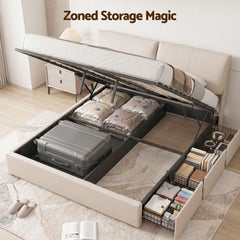 Artiss King Bed Frame Gas Lift Storage 3 Drawers Adjustable Headboard Platform Base